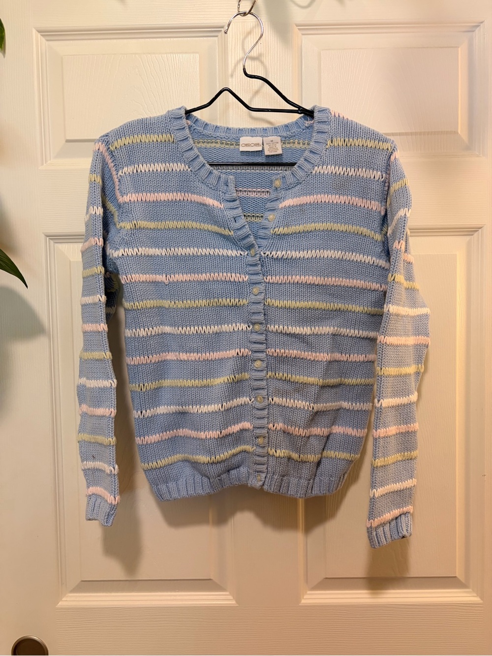 Vintage 90’s Cherokee Pastel Blue Striped Button-Up Cardigan